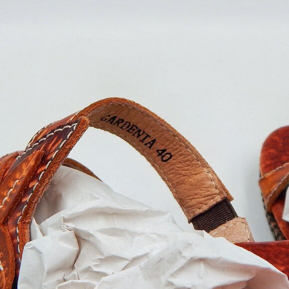 Spring Step Gardenia Leather Tan Brown Slip On Wedge Heel Sandal Size 40 - Picture 10 of 13